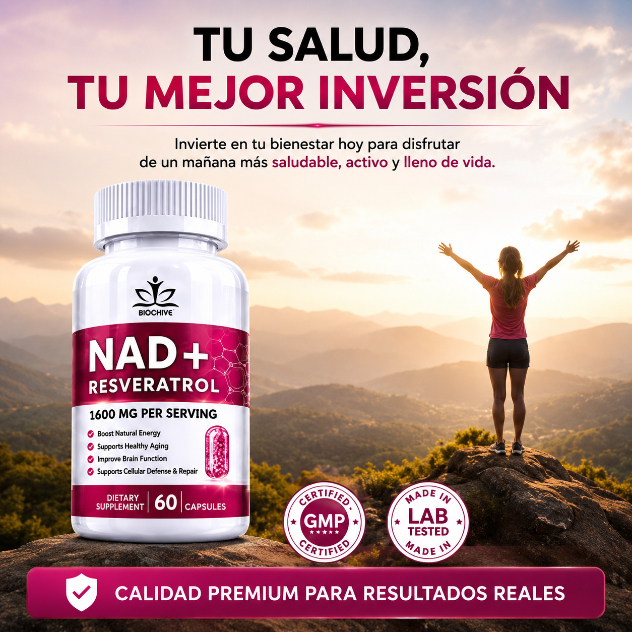 NAD+RESVERATROL 60 CAPSULAS* REJUVENECIMIENTO CELULAR