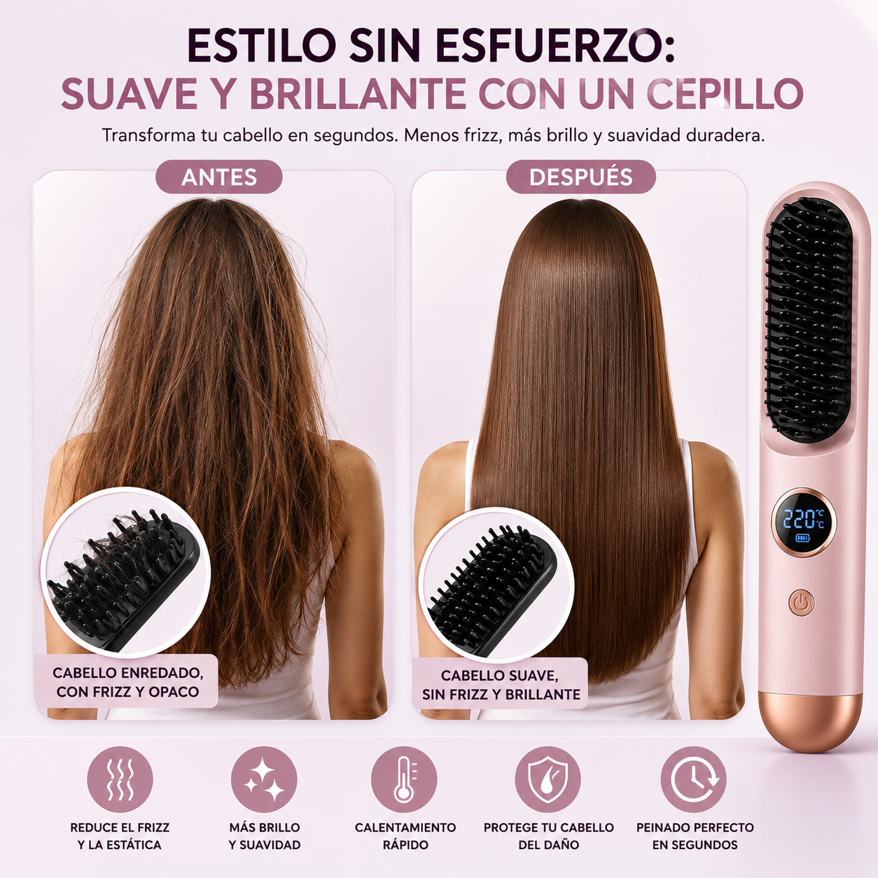 Cepillo Alisador Cabello Inalámbrico