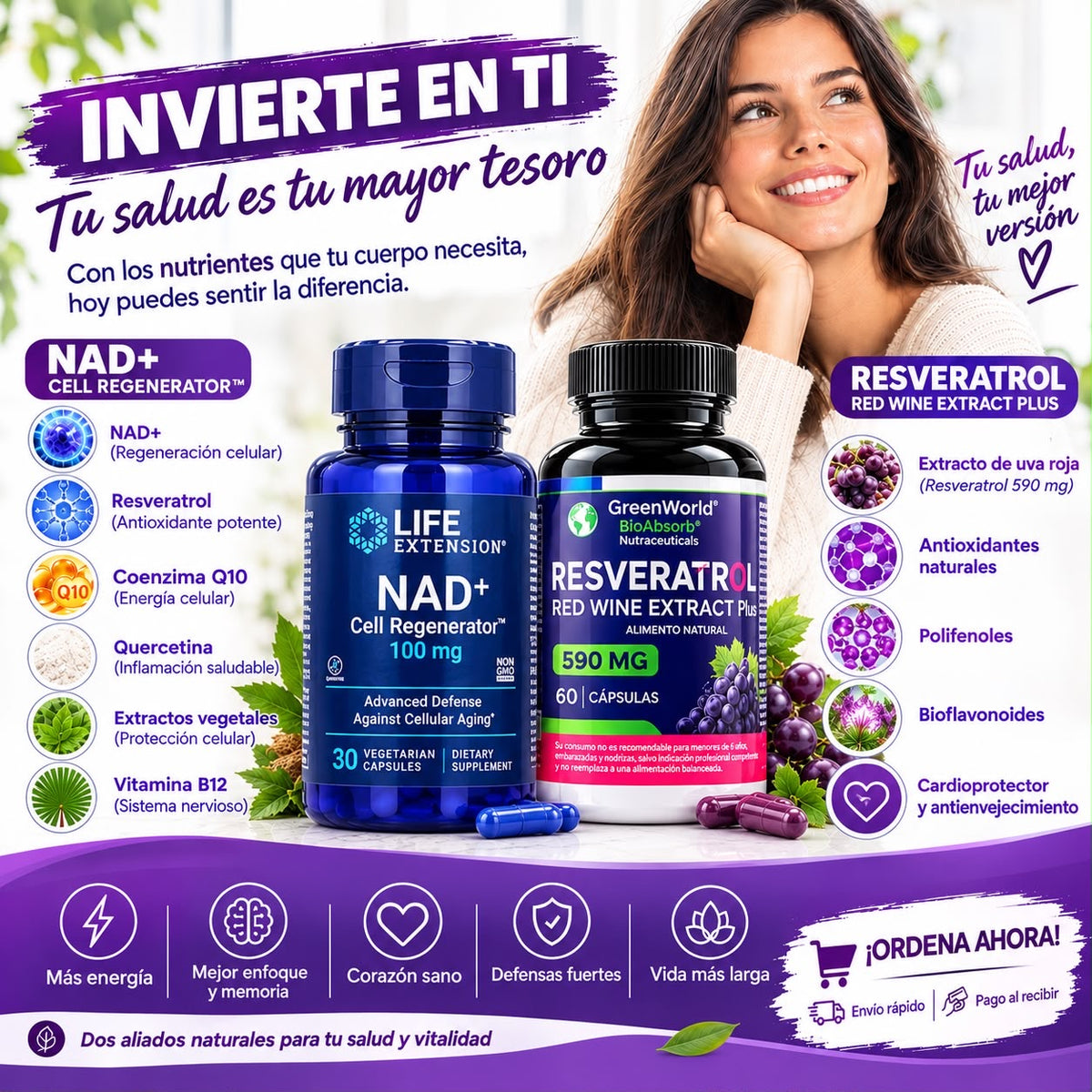 NAD+ Life + RESVERATROL REJUVENECE DESDE ADENTRO