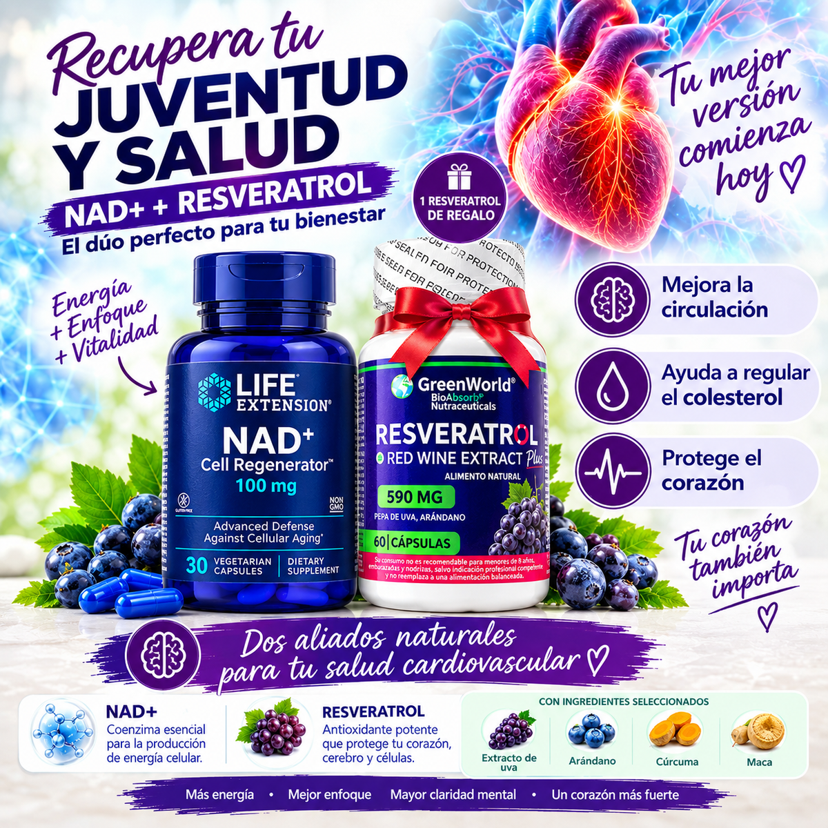 NAD+ Life + RESVERATROL REJUVENECE DESDE ADENTRO