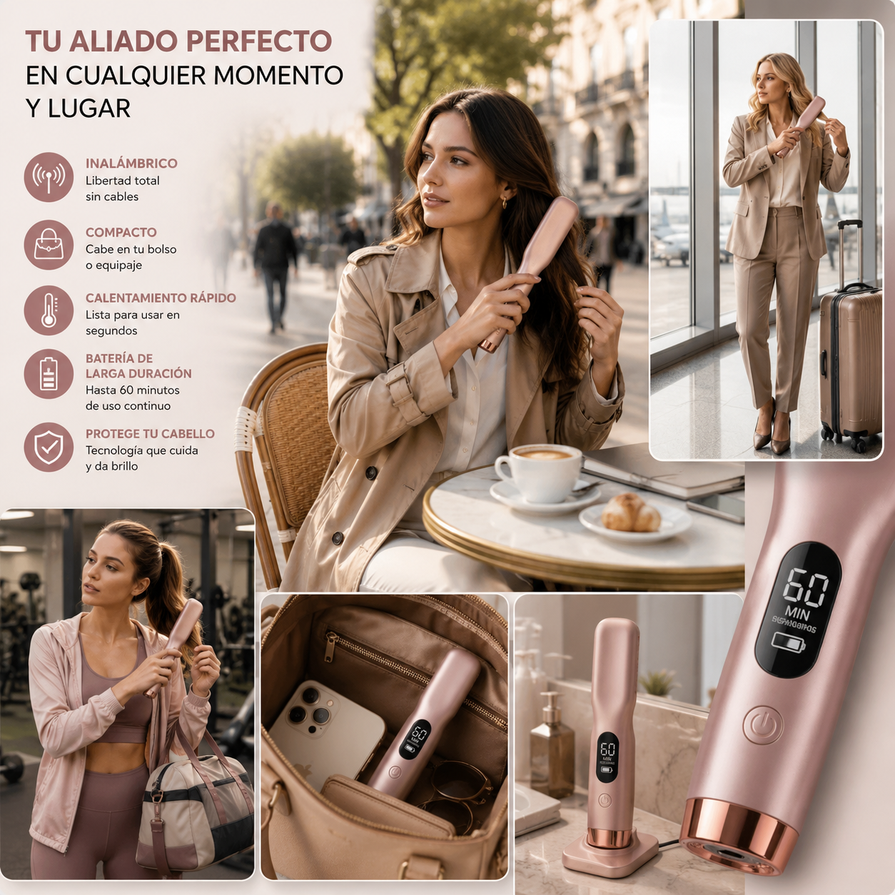 Cepillo Alisador Cabello Inalámbrico