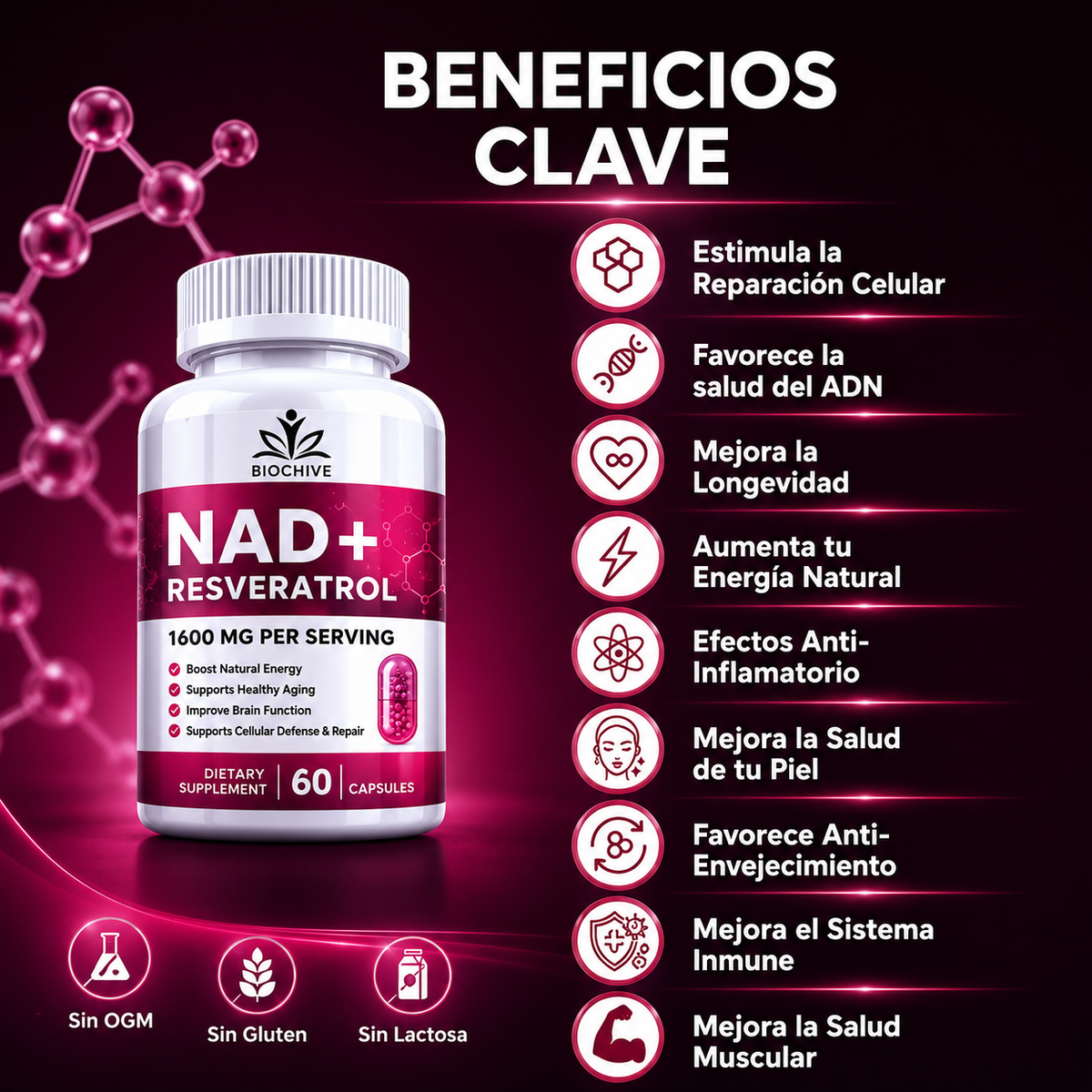 Pack NAD+ Resveratrol con Magnesium Complex de regalo