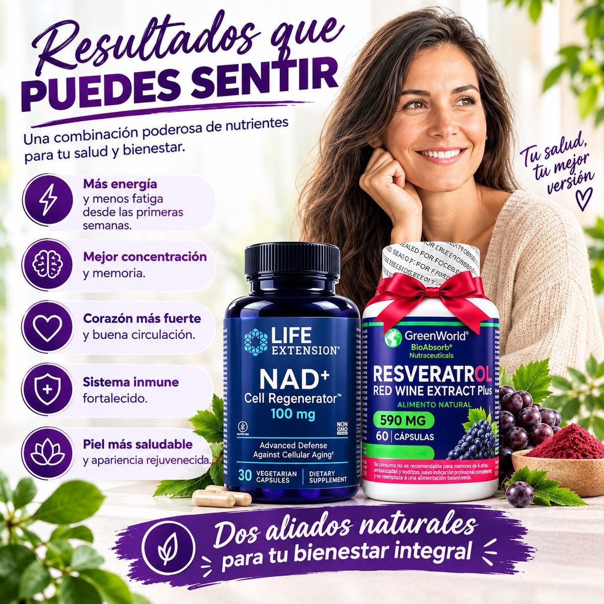NAD+ Life + RESVERATROL REJUVENECE DESDE ADENTRO
