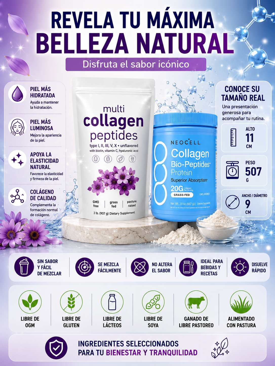 NEOCELL COLAGENO + COLLAGEN PEPTIDES / REJUVENECIMIENTO  CELULAR. LLEVA 2 PAGA 1