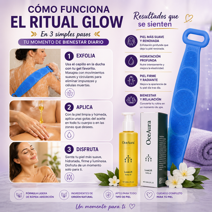 Cepillo Masajeador Corporal Silicona + Aceite Elixir de la Juventud Reafirmante