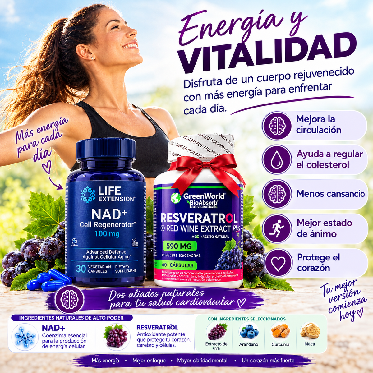 NAD+ Life + RESVERATROL REJUVENECE DESDE ADENTRO