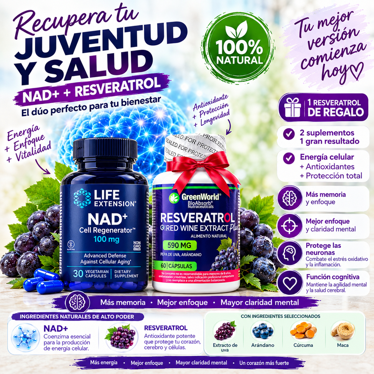 Resveratrol 100% Puro – apoyo cardiovascular y antioxidante