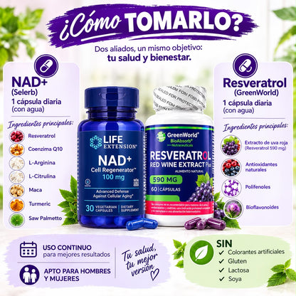 NAD+ Life + RESVERATROL REJUVENECE DESDE ADENTRO
