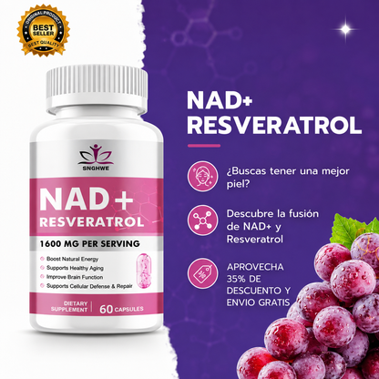 NAD+RESVERATROL 60 CAPSULAS* REJUVENECIMIENTO CELULAR