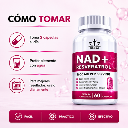 NAD+RESVERATROL 60 CAPSULAS* REJUVENECIMIENTO CELULAR
