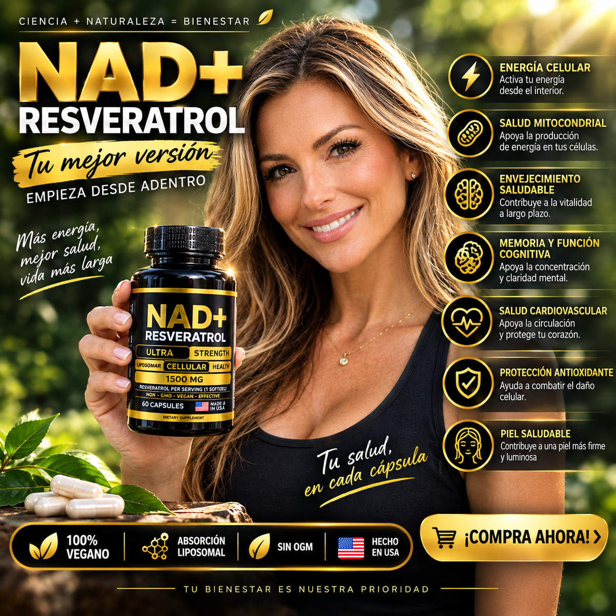 Etiqueta NAD+ Resveratrol americano