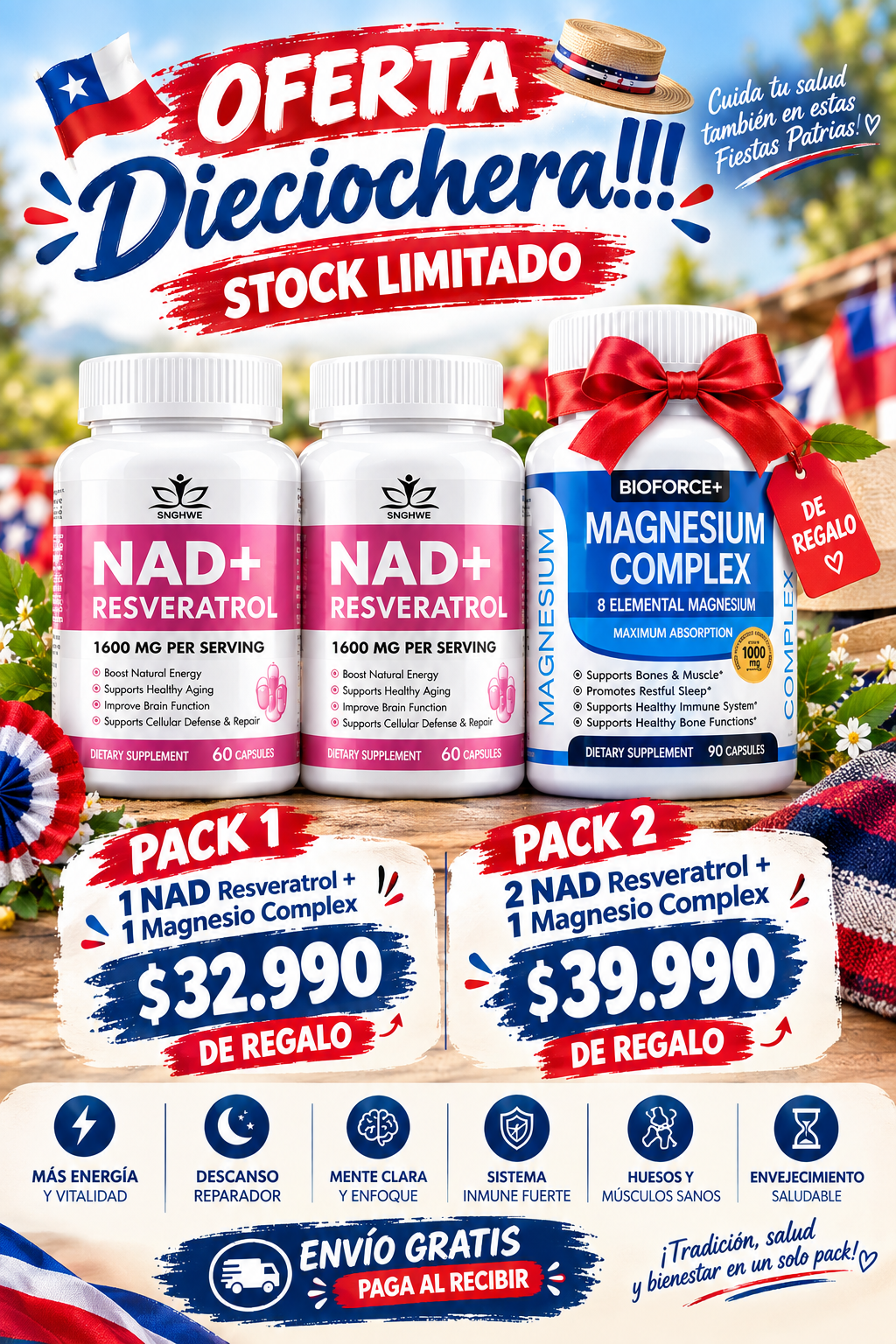 NAD+ Resveratrol + REGALO Magnesium Complex Bioforce | 8 Tipos de Magnesio