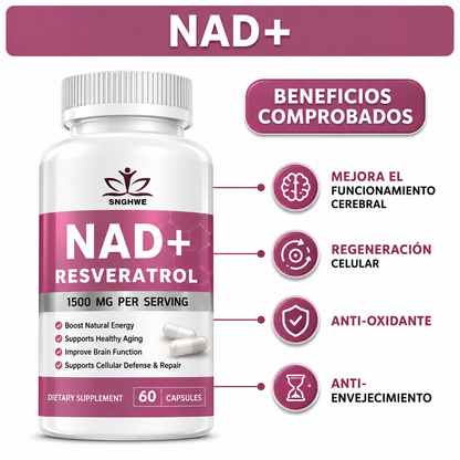 NAD+RESVERATROL 60 CAPSULAS* REJUVENECIMIENTO CELULAR