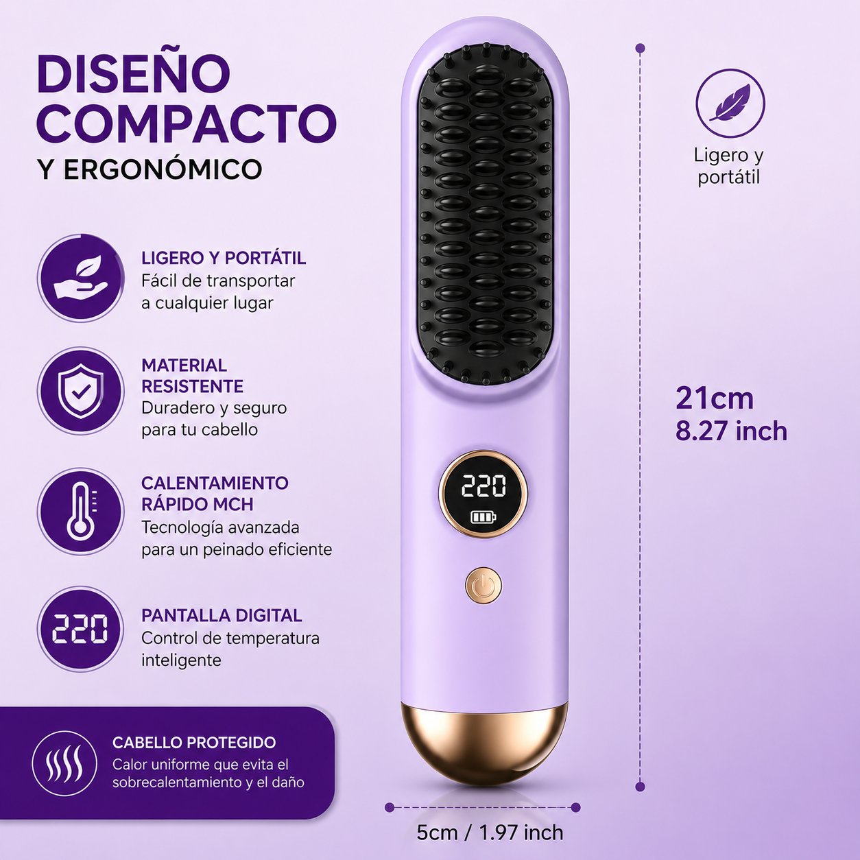 Cepillo Alisador Cabello Inalámbrico