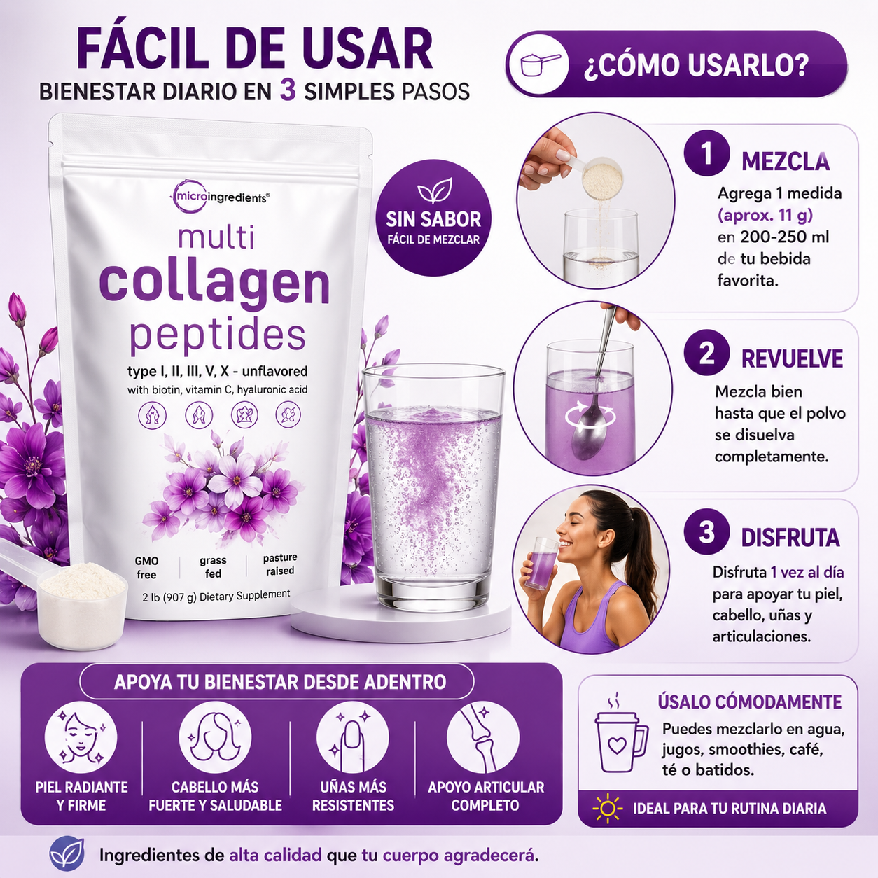5 PEPTIDOS DE COLÁGENO HIDROLIZADO DE FÁCIL ABSORCIÓN.