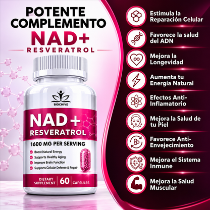 NAD+RESVERATROL 60 CAPSULAS* REJUVENECIMIENTO CELULAR