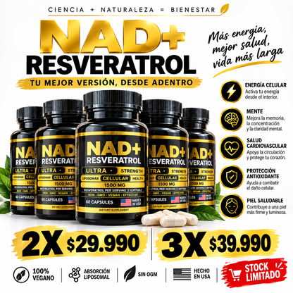 Detalle del frasco NAD+ Resveratrol