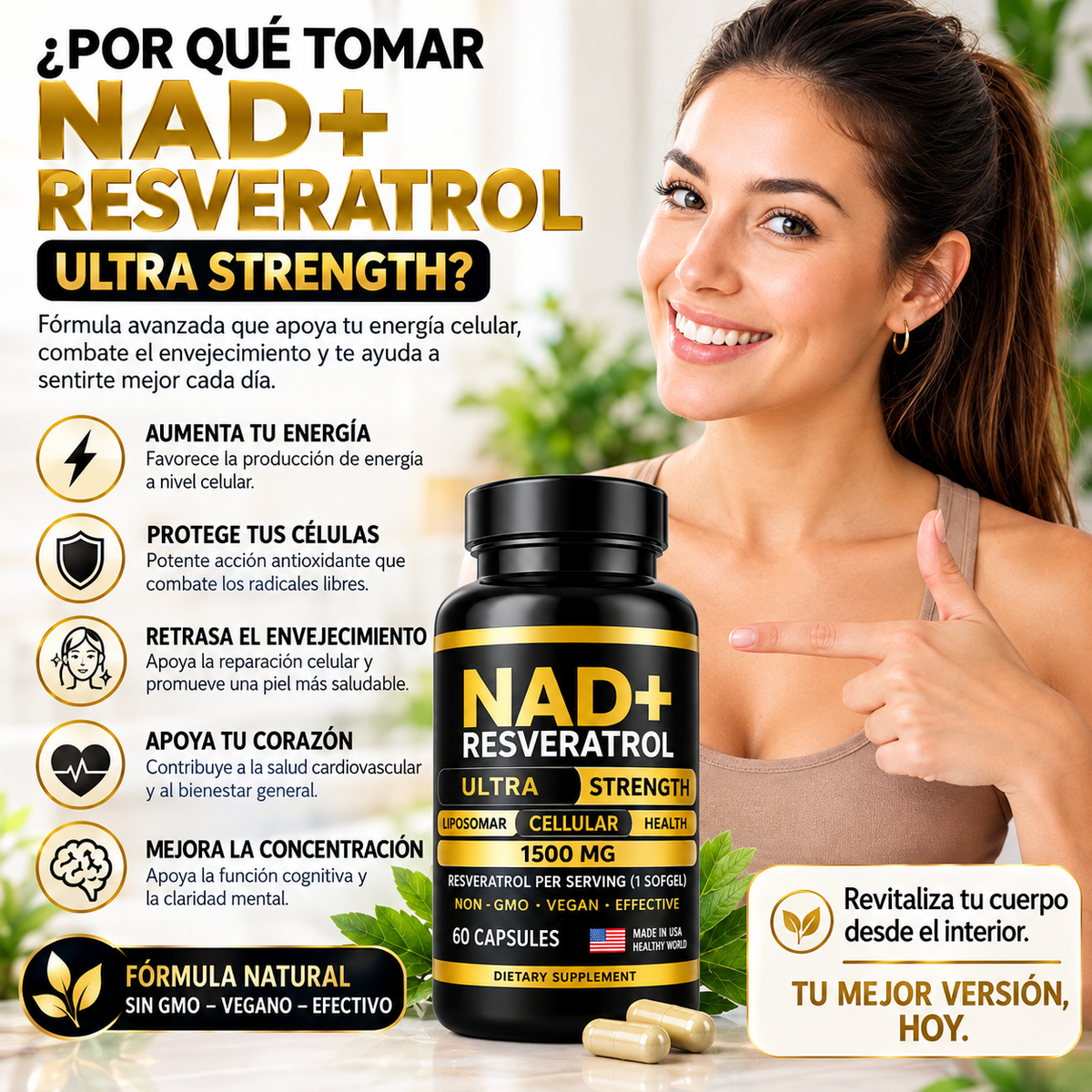 NAD+ Resveratrol americano 60 cápsulas