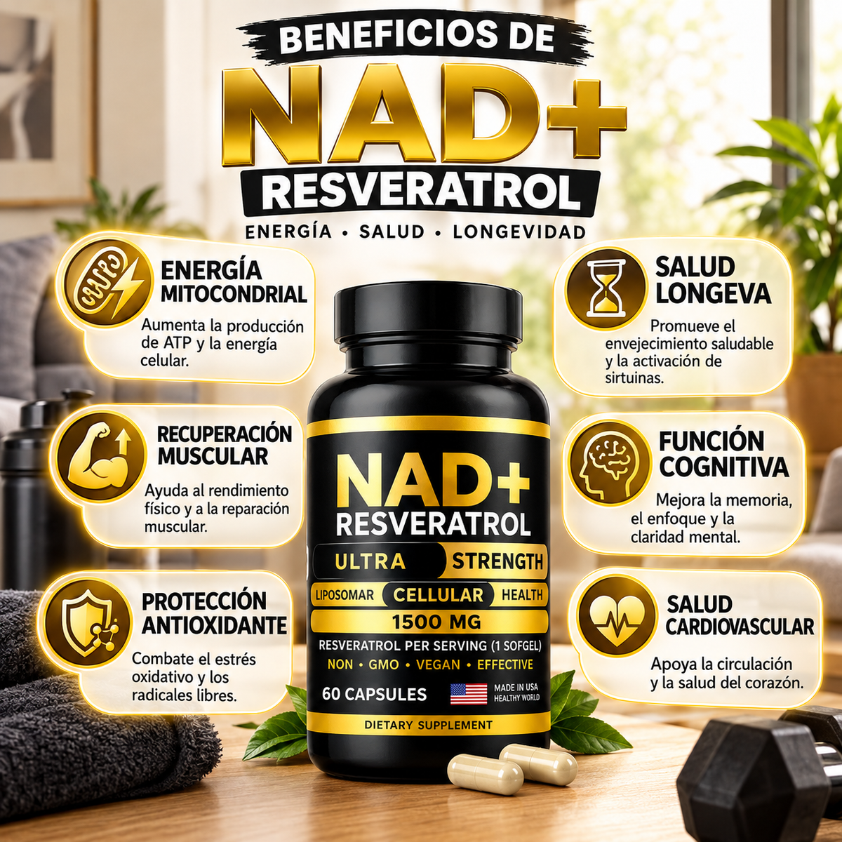 Frasco NAD+ Resveratrol vista frontal