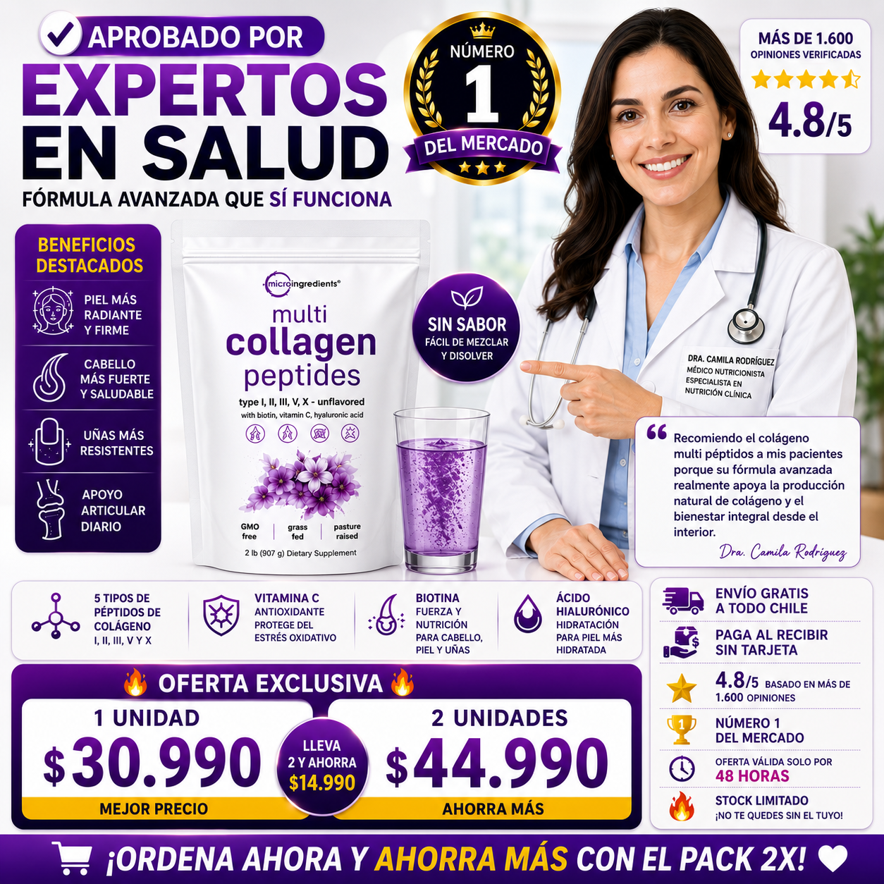 5 PEPTIDOS DE COLÁGENO HIDROLIZADO DE FÁCIL ABSORCIÓN.