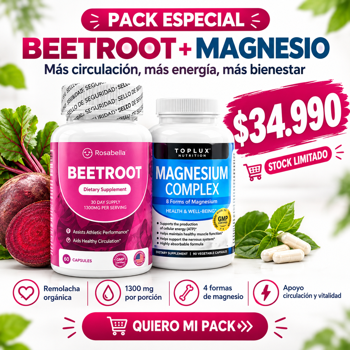 BEETROOT Remolacha + Magnesio Complex de regalo